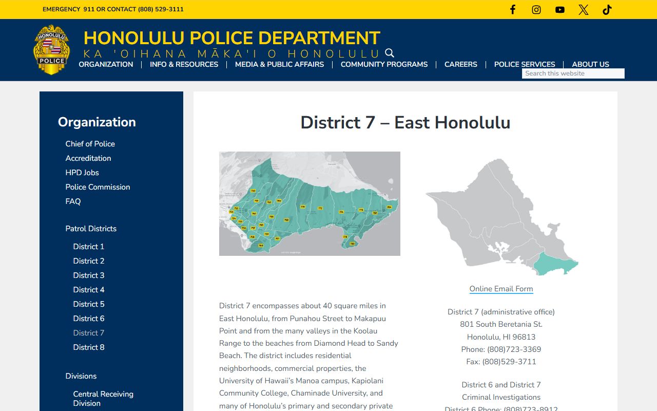East Honolulu HPD District 7 station public records
