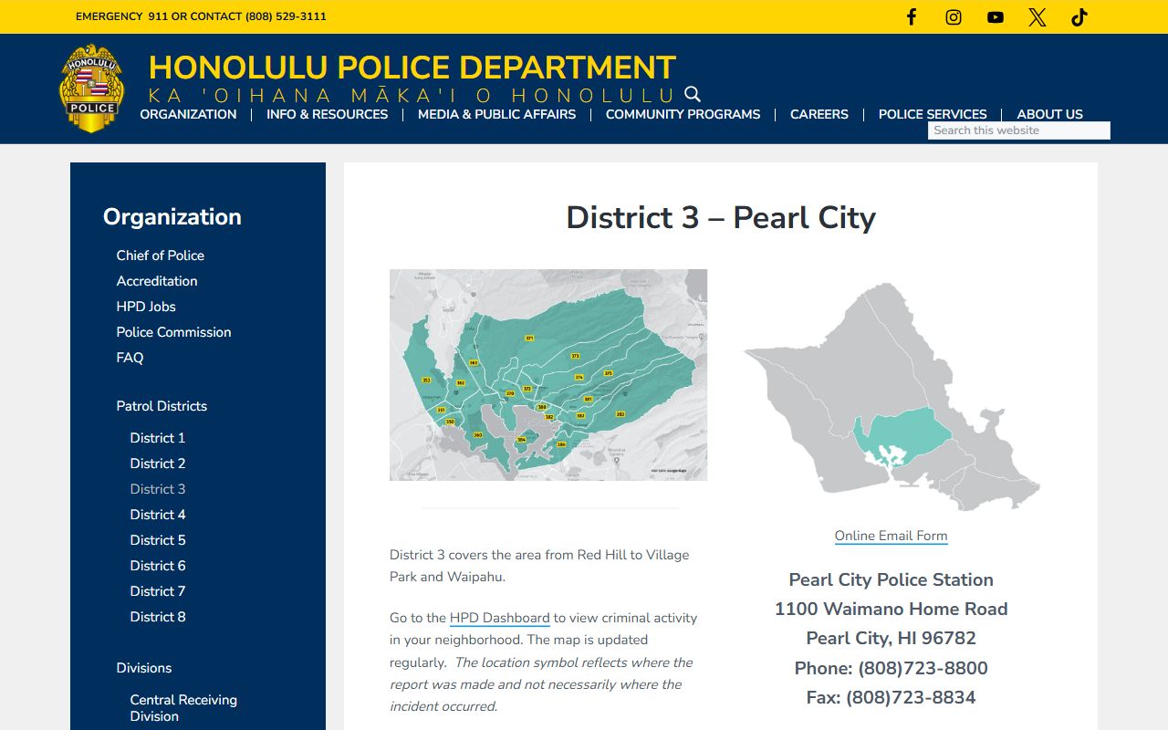 Pearl City HPD District 3 public records station page