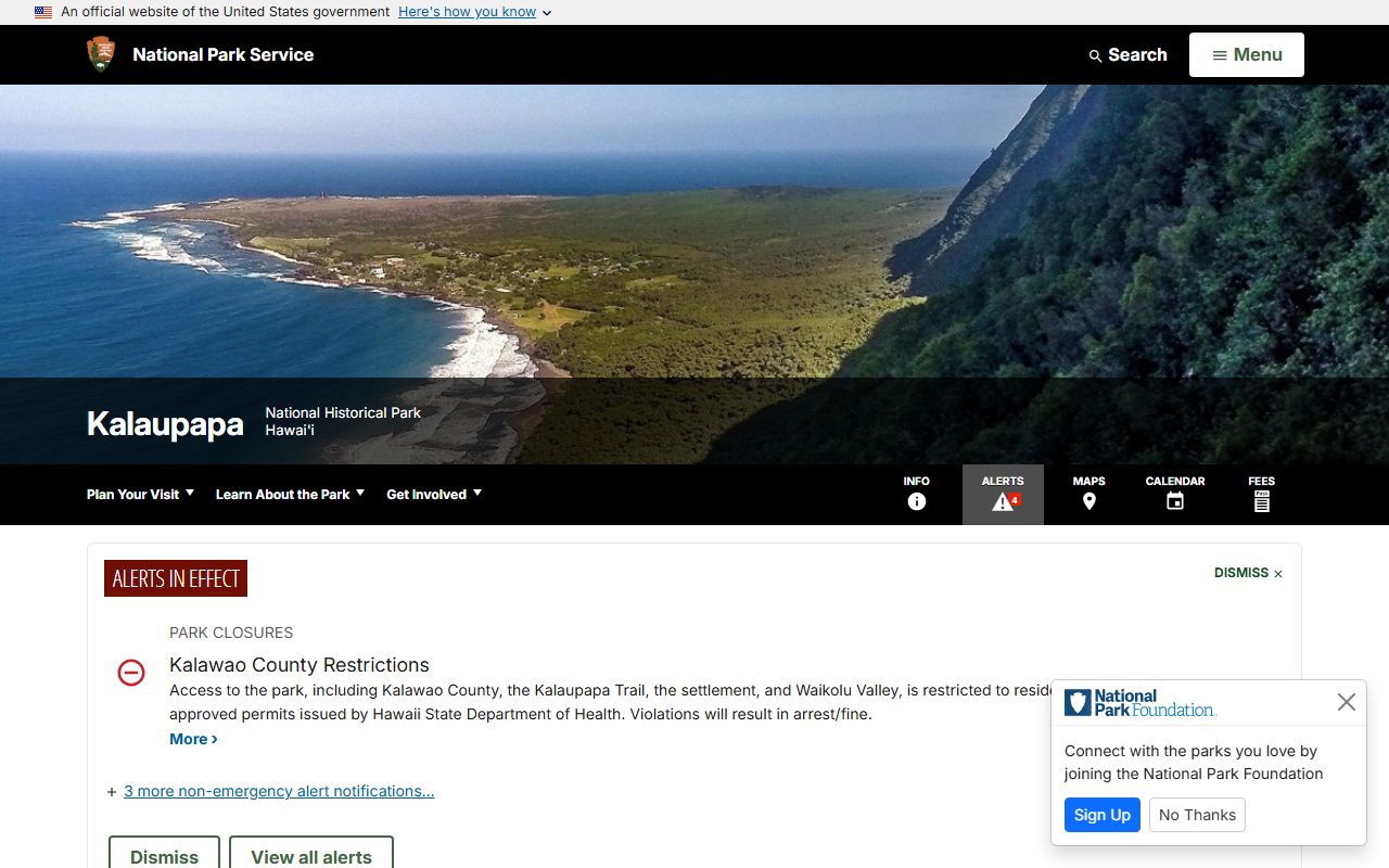 Kalaupapa National Historical Park page for Kalawao County public records