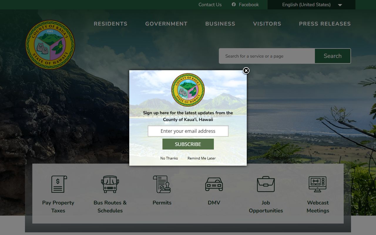Kauai County official website for Kauai County public records
