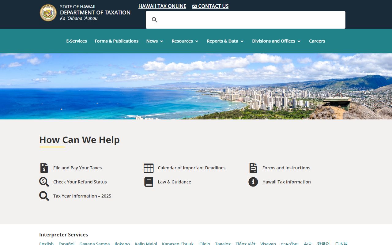 Hawaii Department of Taxation page for state tax public records