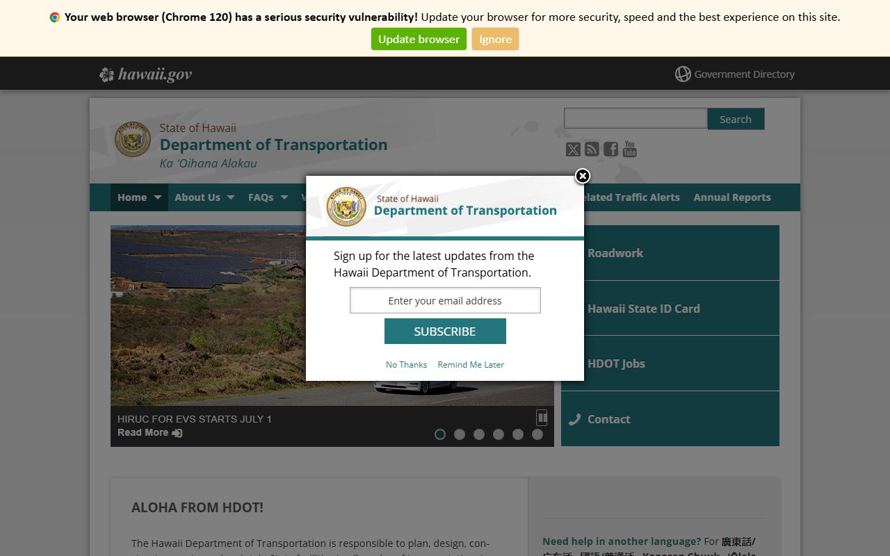 Hawaii Department of Transportation public records for airports and harbors