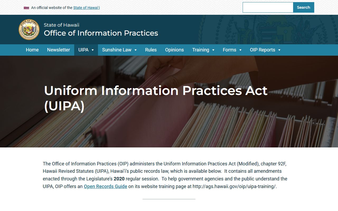 Hawaii Office of Information Practices UIPA page for public records access