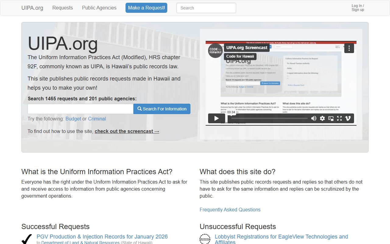 UIPA Request Portal for Hawaii public records filings